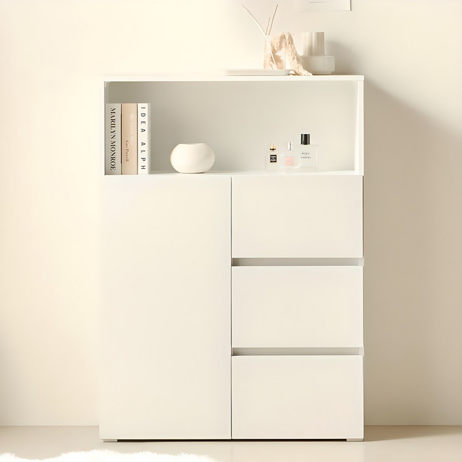 룸앤디 모노 더높은 서랍수납장 800 상부오픈형 방문설치, 화이트, 3단