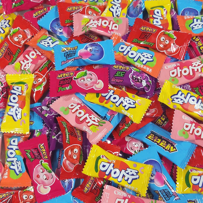 츄잉젤리 대용량 B세트 마이쮸핑크리치1 마이쮸애플망고1 마이쮸캔털루프멜론1 새콤달콤딸기블루베리소다1 새콤달콤포도복숭아1 하스1, 1개