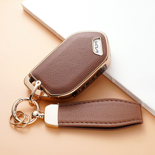 WonRay 호환 기아 가죽 키케이스 EV9 더 뉴 쏘렌토 7버튼 9버튼 더 뉴카니발 KA4 쏘렌토 MQ4, K-9버튼-브라운, 1개