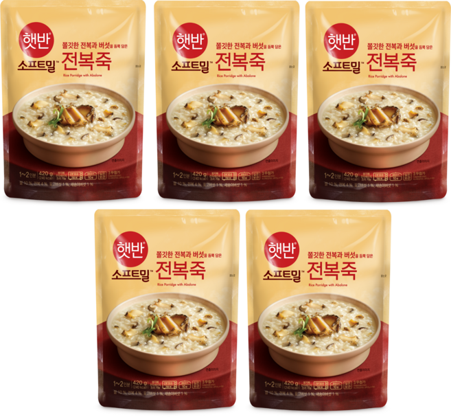 햇반 소프트밀 즉석죽 전복죽, 420g, 5개