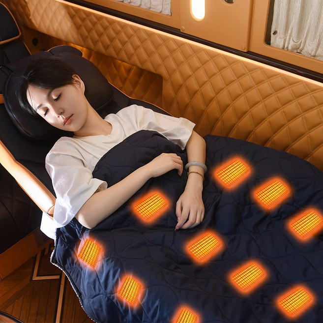 Mochae 온열 담요 5단계 온도조절 USB 충전식 휴대용 야외 단열침낭매트 캠핑 차박용, 카키 2 사람