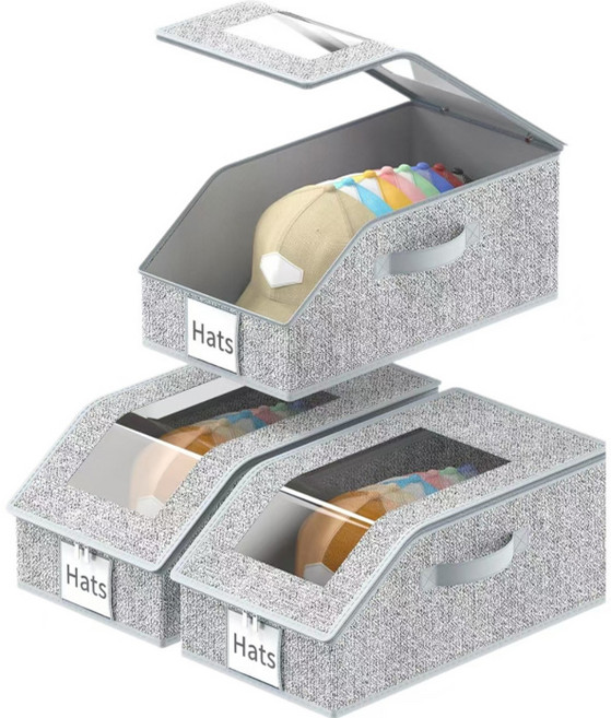 일상가 틈새 공간활용 먼지차단 투명창 대용량 다용도 모자 정리 수납 보관함 정리함, 2개, 그레이