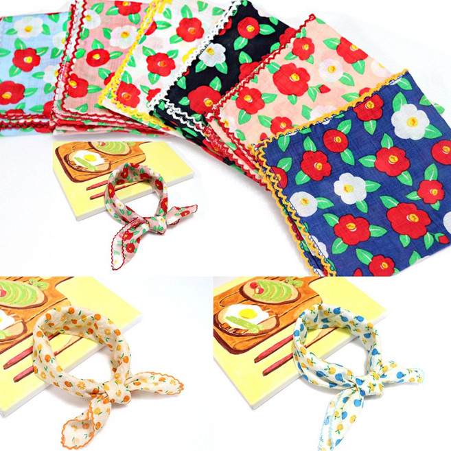 엠보동백꽃 동백꽃스카프 제주도여행 귤손수건 한라봉 단체여행 레이스스카프 목스카프 목손수건 여름 봄가을 여성