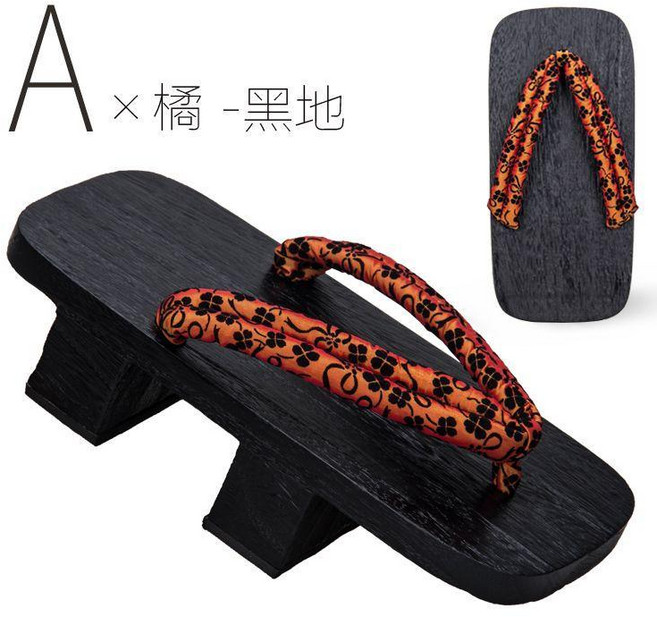 中式實木桐木拖鞋 防滑二齒木屐 古風外穿休閒個性人字拖, A-橘-黑地,26CM（41-42碼）