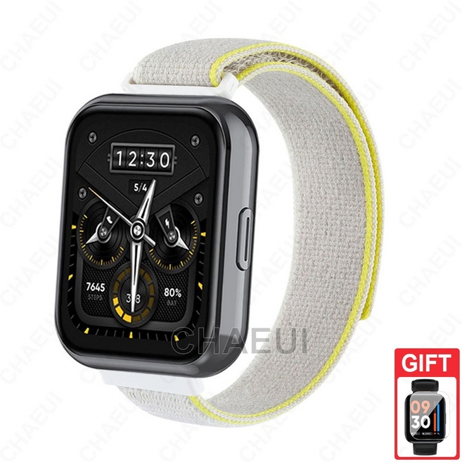 適用於 Realme Watch 5 3 Pro 錶帶 2 Pro S 尼龍透氣腕帶, 黃配米白,Realme Watch 2/2Pro, 1個