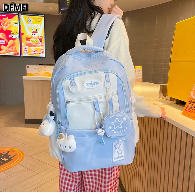 DFMEI 少女可愛書包三到六年級女生初中星星學生揹包大容量初高中雙肩包