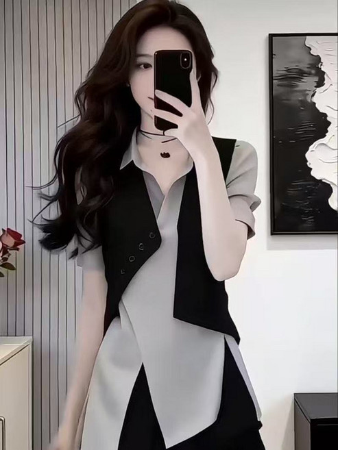 歐貨 氣質襯衫馬甲套裝 女裝