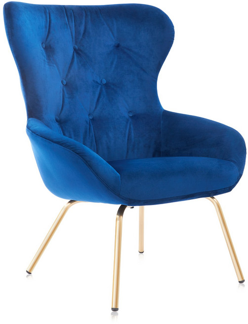 홈 주방 침실 거실 레스토랑 기숙사 아파트 객실 사무실 우아한 레저 의자 네이비 블루에 대한 두꺼운 좌석 쿠션이있는 벨벳 악센트 의자, BEATRIZ-블루, 1개