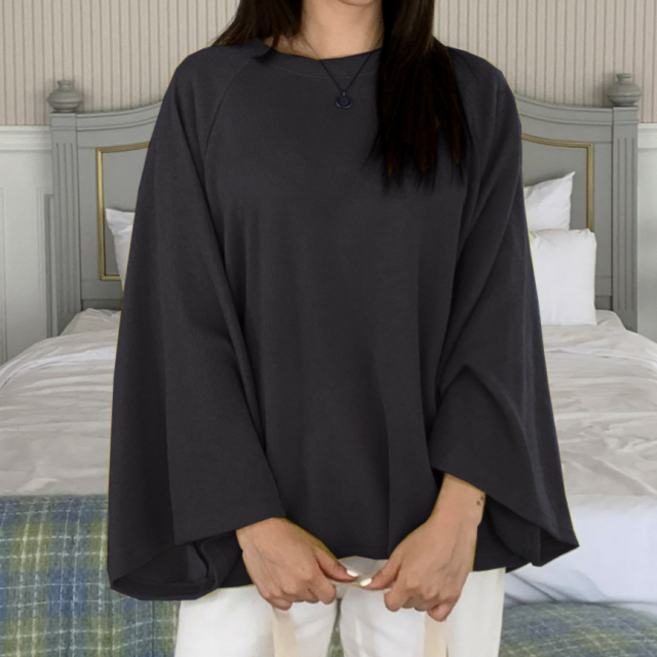 MUMUM 여성 빅사이즈 포근한 가오리 니트 간절기 루즈핏 티셔츠