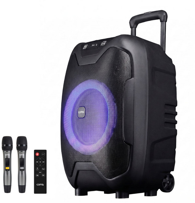 50W 블루투스 앰프 스피커 고출력 UHF 무선마이크 LED 파티박스 야외 행사용 휴대용, 블랙, 이동식 무선스피커앰프 마이크세트