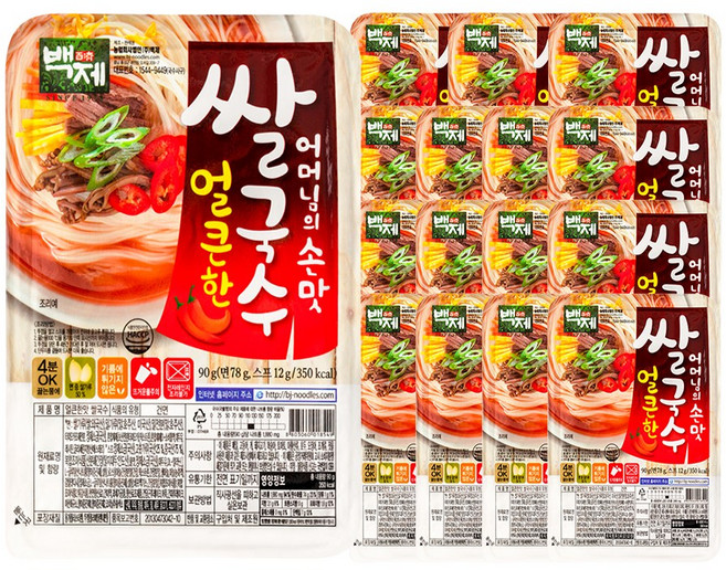 백제 쌀국수 얼큰한맛 90g, 16개