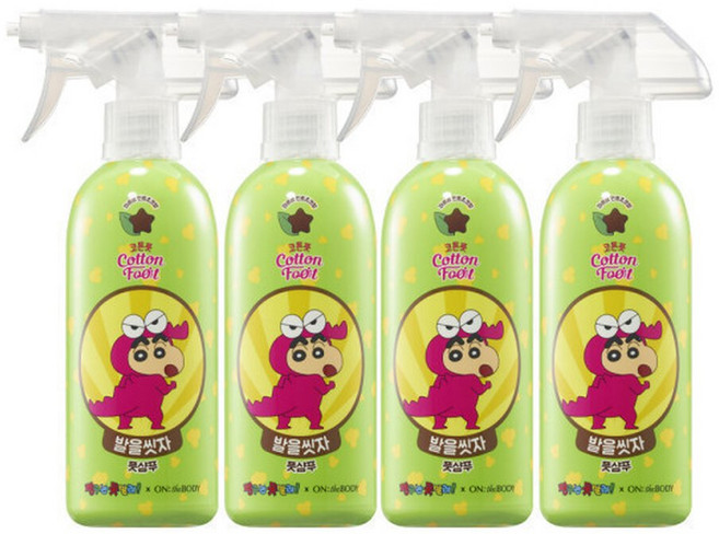 온더바디 코튼풋 발을씻자 풋샴푸 짱구 385ml 초코민트 4개, 개입