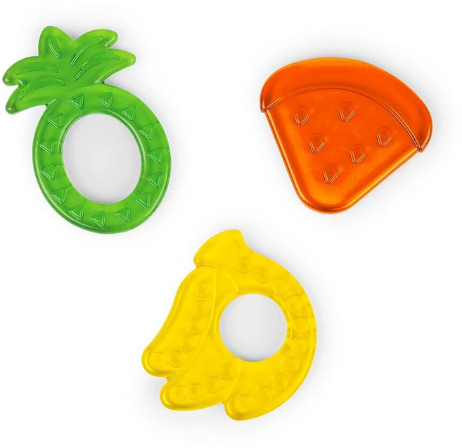 Bright Starts Stay Cool 치발기 물 충전 및 냉각 가능 BPA 프리 치발기 장난감 3개월 이상 남녀공용 3팩, 1 Pack, 과일