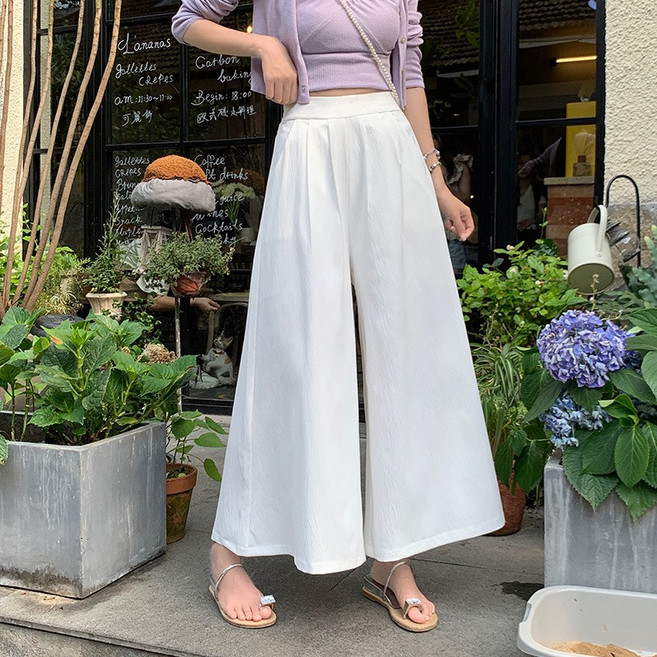 Asure 여자 무지 베이직 와이드 큐롯팬츠 핀턱 주름 플리츠 치마바지