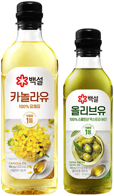 백설 카놀라유900ml 1 + 압착올리브유500ml 1, 1개