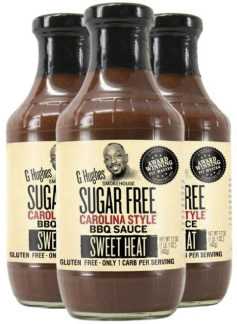 칠리 소스 G Hughes 무설탕 달콤한 열기 캐롤라이나 바비큐 글루텐 프리 저탄수화물 17온스 3개입