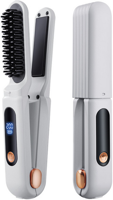 2in1 무선 고데기 3단계 무선 빗고데기 매직기 헤어브러시, XY286, 화이트