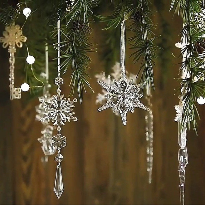 레이어드 눈꽃 크리스탈 투명 오너먼트 세트, 레이어드 크리스탈, 10개