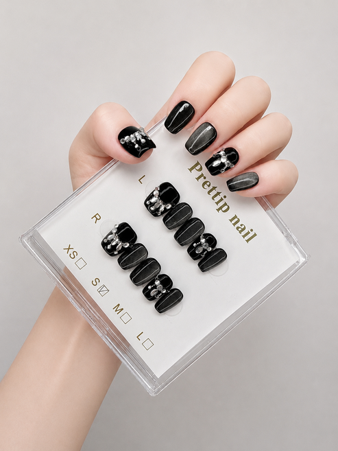 PRETTIP NAIL 프리팁네일 수제 네일팁, 1개, 블랙 오팔-S