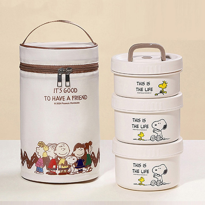 SNOOPY 史努比 316不鏽鋼餐盒套組 三件組 附保溫提袋, 1個