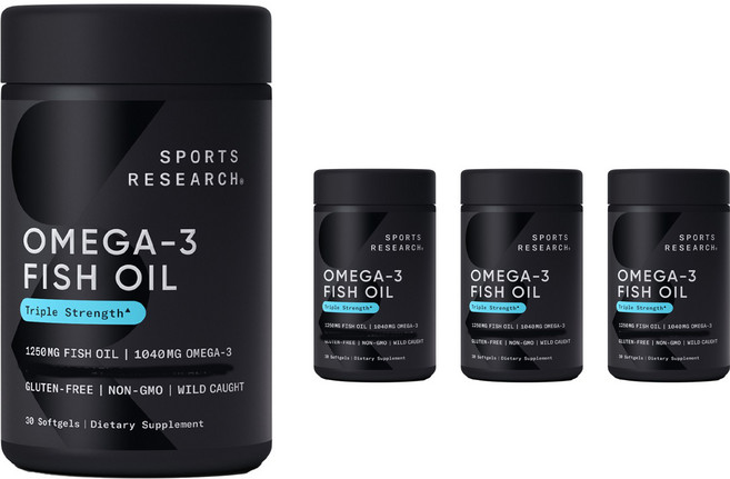 三倍強度Omega-3魚油必需脂肪酸EPA DHA軟膠囊, 30顆, 4罐
