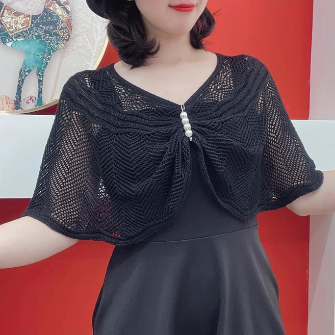 suyun-17여성 오픈워크 니트 아우터 여름 숄 얇은 가디건 스트랩탑 매치 페이크 카라 레이어드룩