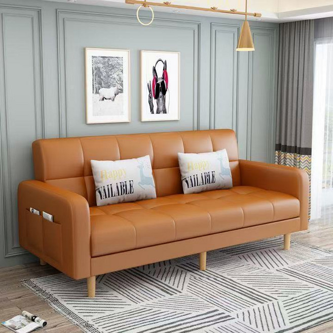 TixPra 폴딩 고양이발톱가죽 소파 거실 리클라이너 겸용 쇼파베드, 오렌지