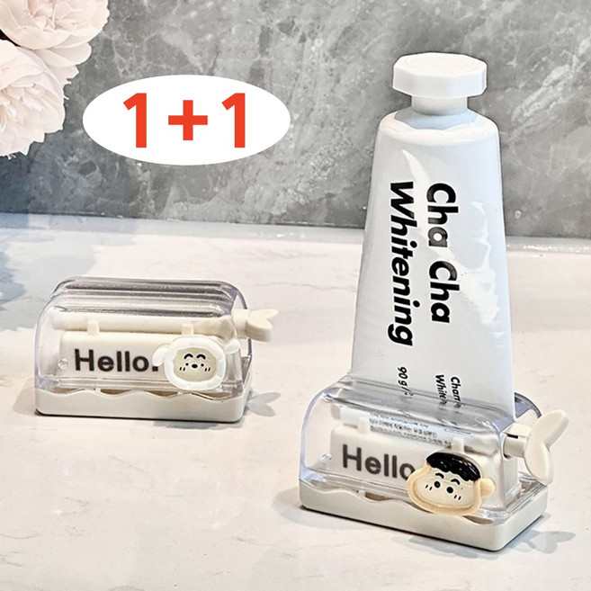 1+1 치약디스펜서 튜브링거 치약 만능 짜개 짜는기구, 1세트, 짱구+흰둥이