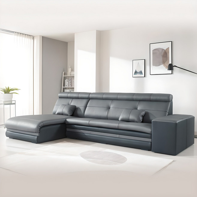 꼬마나무100%국내제작 천연 면피 소가죽소파 4인쇼파20년이상장인, 그레이