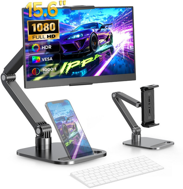 에비크 15.6인치 FHD DEX 휴대용 초경량 포터블 모니터 IPS HDR, 39.62cm, 블랙-거치대