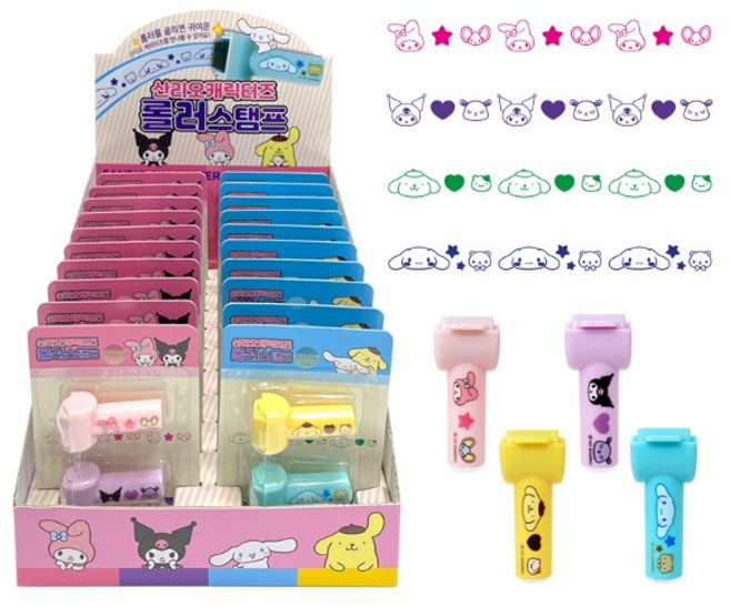 산리오 캐릭터 롤러스탬프 만년도장 2개 4개 세트 마이멜로디 쿠로미 시나모롤 폼폼푸린 도장, 핑크 2개