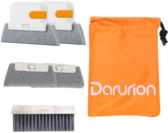 다루리온 창틀틈새 브러쉬 청소솔 도구 본품2(미니솔+쓰레받이+브러쉬)+ 교체브러쉬2+청소솔1+전용파우치1, 주황, 1개