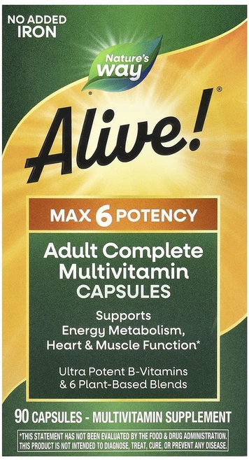 몸관리하세요 겨울입니다 Nature's Way Alive! Max6 Potency 종합비타민 철분 무함유 캡슐 90정 특별관리진행, NaturesWayAliveMax6Potency종합비타, 1개 - 쿠팡
