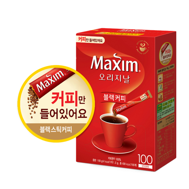 동서 맥심 커피만 블랙스틱커피 오리지날 100T 식품 > 커피/차 커피 커피믹스 일반커피믹스, 1g, 100개입, 1개