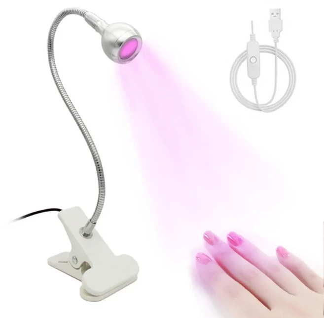 구스넥 네일 드라이어 라이트 USB 퀵 드라이 LED 네일 램프 컨트롤 스위치 포함 휴대용 미니 UV 라이트 드, 03 Silver-White Line