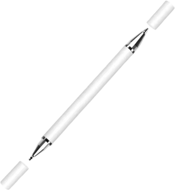 圓盤筆二合一觸控筆，適用於平板與智慧手機, 白色【圓盤筆+圓珠筆】, 1個