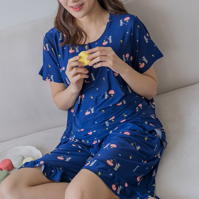 민트코코아 남성 여성 커플용 쿨링 반팔 잠옷 세트