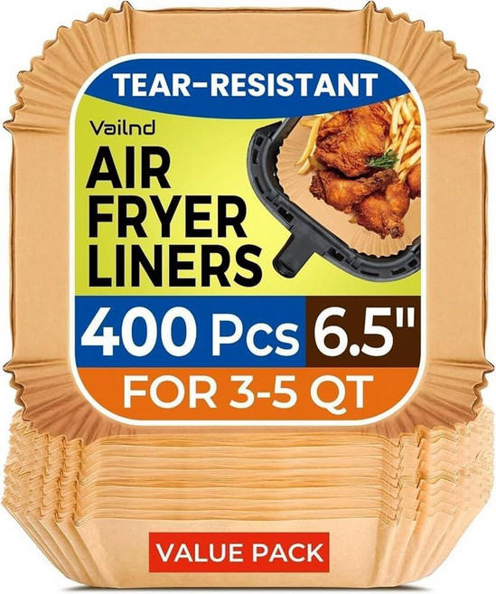 Vailnd 400 Pcs Air Fryer Liners Disposable 8\" Square Heavy-Duty Parchment Paper for 5-8 qt Airfry, 6.5" Square