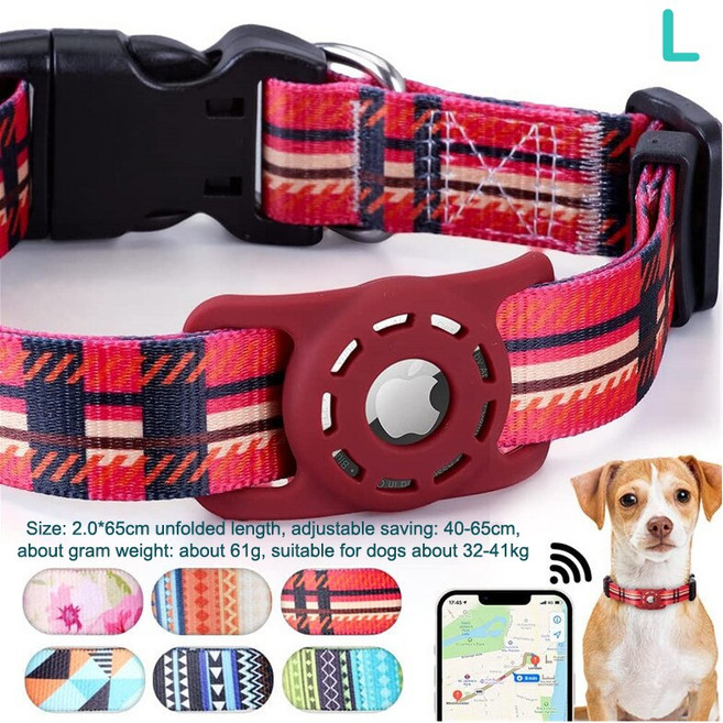 Airtag 칼라 조정 가능한 강아지 새끼 고양이 목걸이 목걸이 Apple Airtag 홀더 Anti-lost Dog Collar 폴리 에스터 애완 동물 액세서리, 1개, 녹색