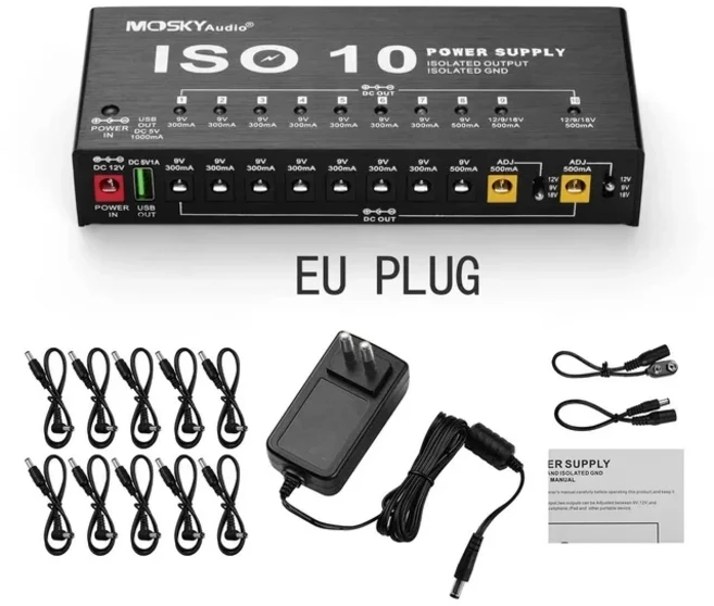 ISO-10 파워 기타 이펙트 페달 전원 공급 장치 10 절연 DC 출력 5V USB 출력 9V 12V 18V 기타 액세서리, 01 EU Plug, 1개