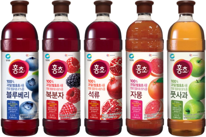 청정원 홍초 1.5L 블루베리+복분자+석류+자몽+풋사과 5종세트, 2세트, 7.5L