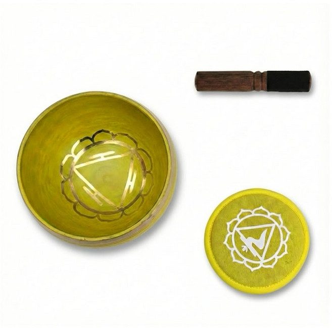 冥想頌缽套裝 含木槌及墊, 黃-太陽輪, 1個