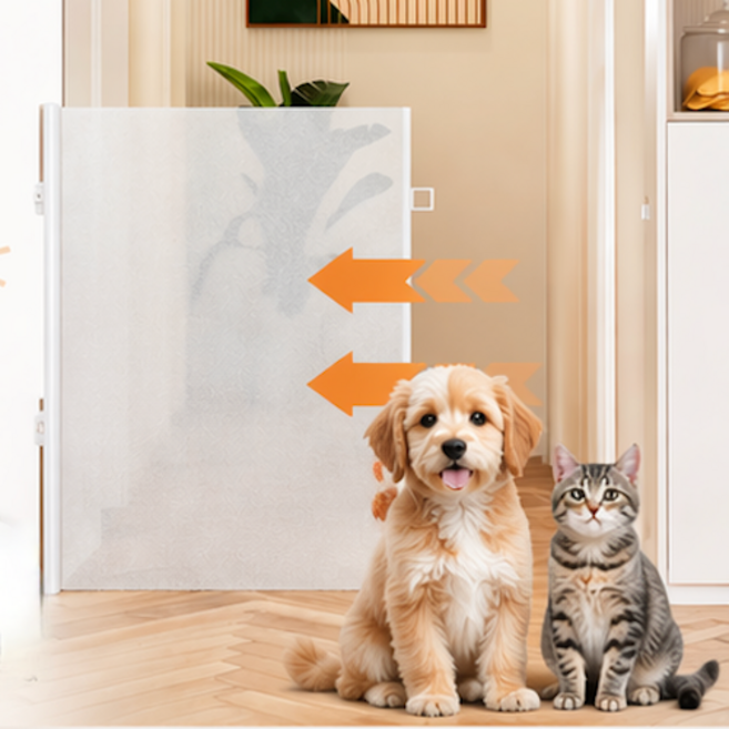 공간차지 없는 무타공 반려동물 안전문 슬라이딩 가드도어 울타리 메쉬 펜스 강아지 고양이 화장실 출입 방지, 1개, 화이트