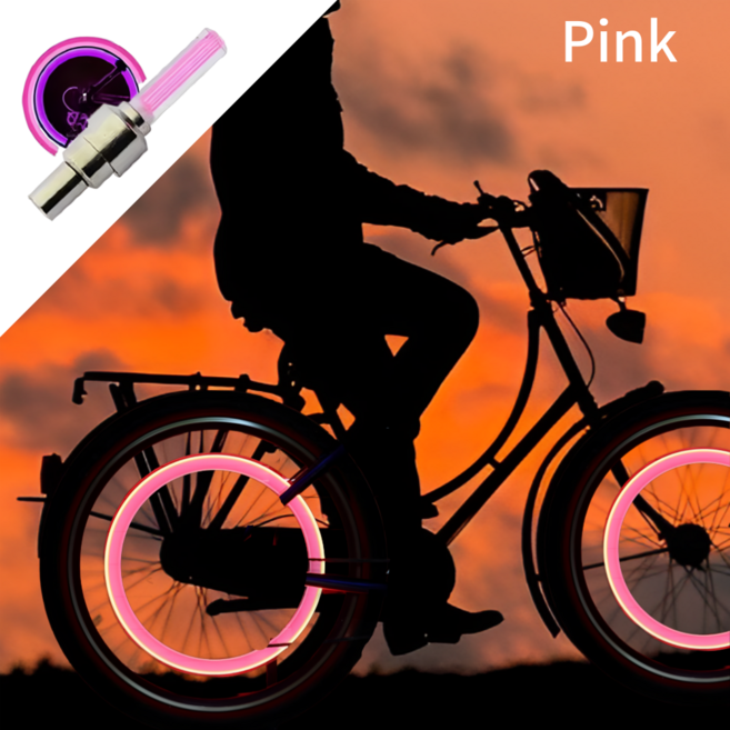 올리OLI 자전거 바퀴 휠 LED 라이트 반사 조명 건전지 포함, 2개, 핑크