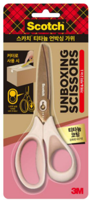 3M 투인원 듀오 티타늄 코팅 언박싱 커터 가위, 4개, 분홍(티타늄)