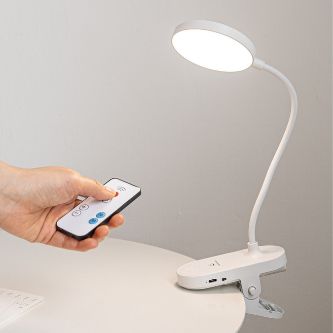 킨하우스 LED 집게 스탠드+리모컨 라운드, 화이트