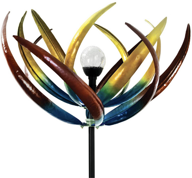 Bits and Pieces Tulip Wind Spinners Outdoor Solar Lighted Metal Wind Spinner Large Kinetic Garde, 1개