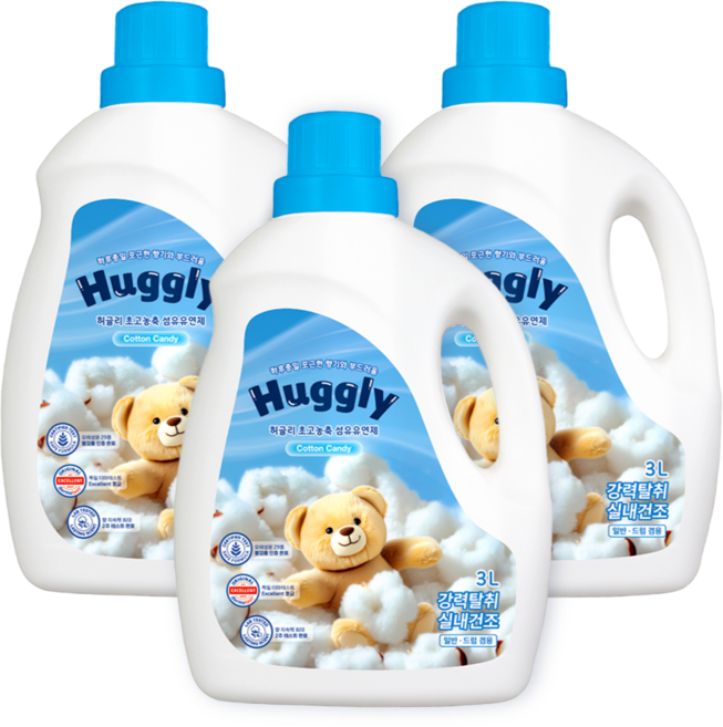 허글리 초고농축 섬유유연제 코튼캔디, 3개, 3L