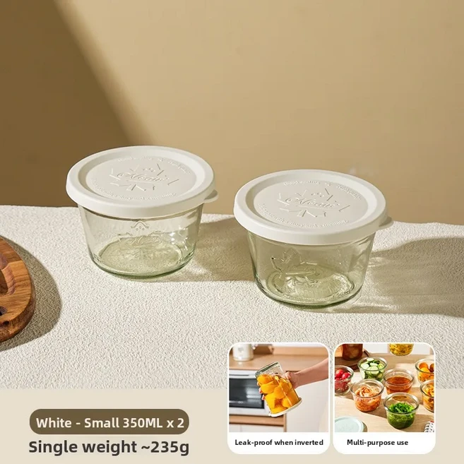 식품 등급 유리 보존 용기 냉장 (발효 야채 및 과일용) - 베이구샤오시쉬, 07 화이트-소형 350ML 2팩