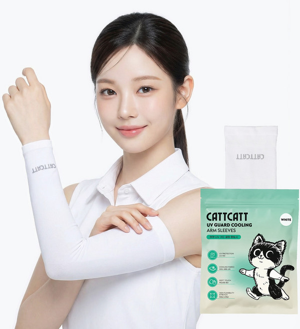 캣캣 골프 자외선 차단 쿨 팔토시 등산 무봉제 여름 UV 차단, 1세트, 화이트